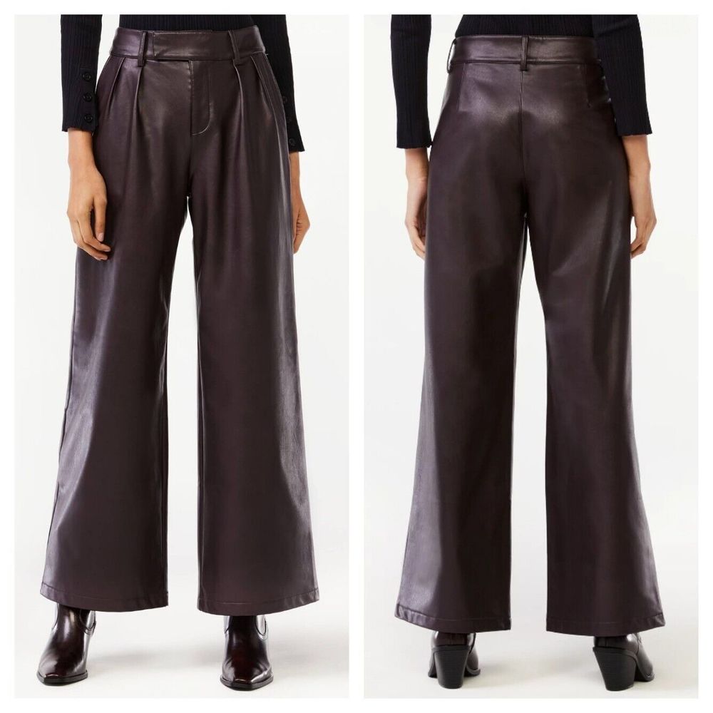 Scoop Womens Size XL Faux Leather Wide Leg Pant Aubergine Brown New With Tags